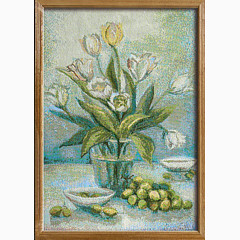 Гобеленовая картина в багете «Белые тюльпаны»