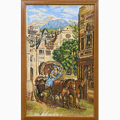Гобеленовая картина в багете «Встреча на прогулке»