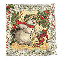 Гобеленовый чехол для подушки «Снеговик и компания»